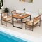 Outdoor Patio Dining Set Acacia Wood 4 Piece Table Loveseat 2 Armchairs Cushion Set